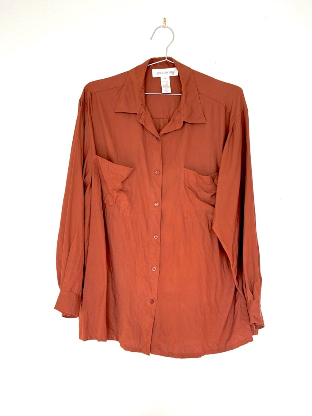 vtg jones ny silk shirt terracotta rust oversized boyfriend pocket 10 euc